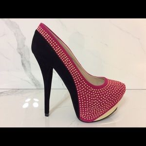 New Women’s Bling Pink & Black Shoes Sexy Heels 9